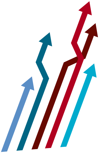 Upward moving arrows indicating growth and progress.